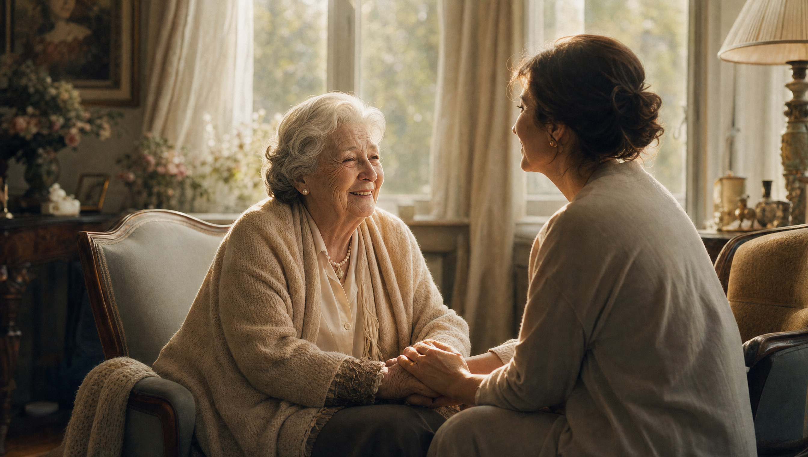 Grandmother and family member sharing a tender moment
